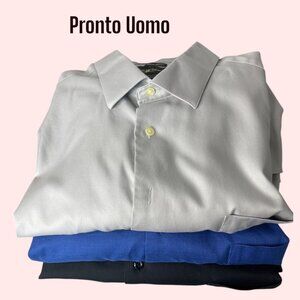 Pronto Uomo Big Tall Dress Shirt Bundle 3 Neck 19T 36/37 Grey Blue Black EUC